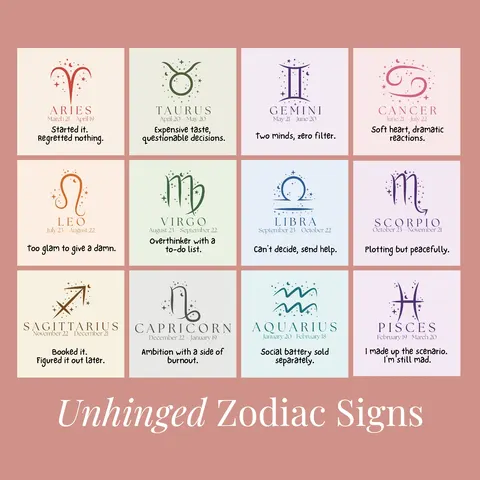 Unhinged Zodiac Signs — Pack of 12
